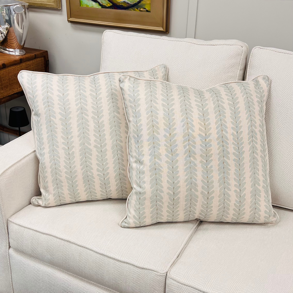 Blue Leaf Stripe Throw Pillow
