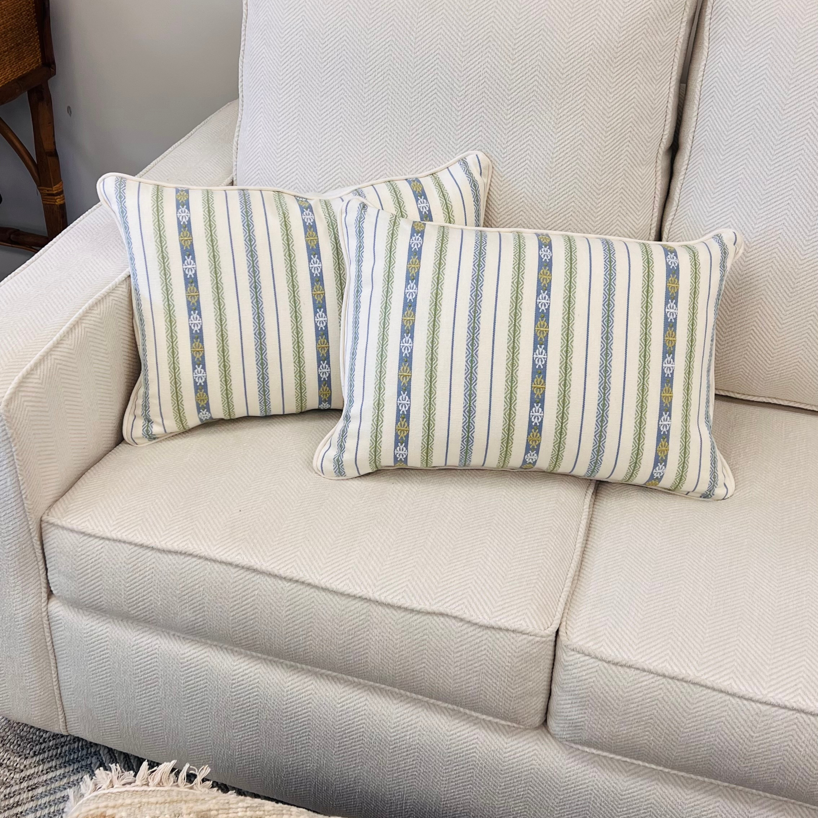 Blue & Green Stripe Lumbar Pillow