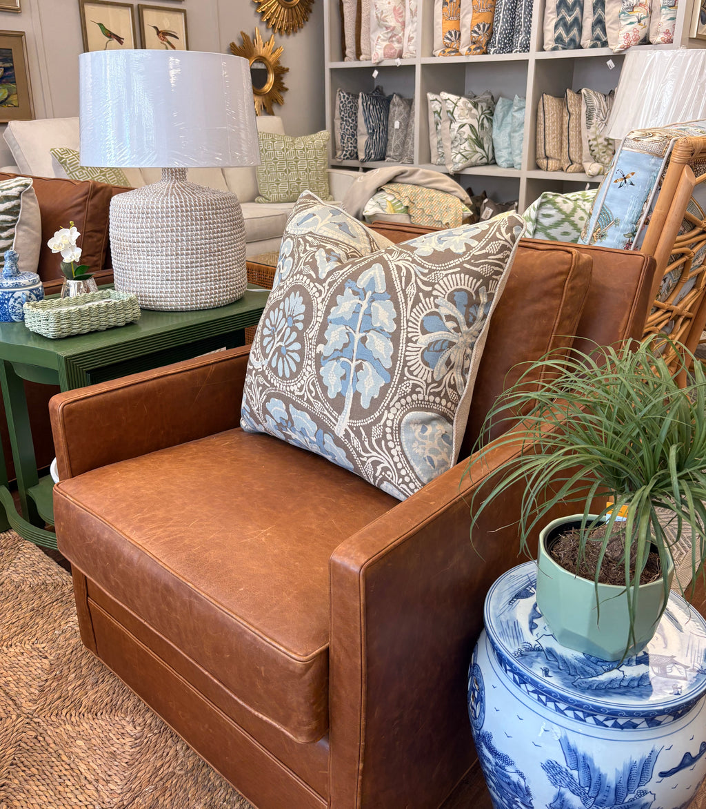 Pillow 22" x 22" in Thibaut Cochin in Aqua and Brown