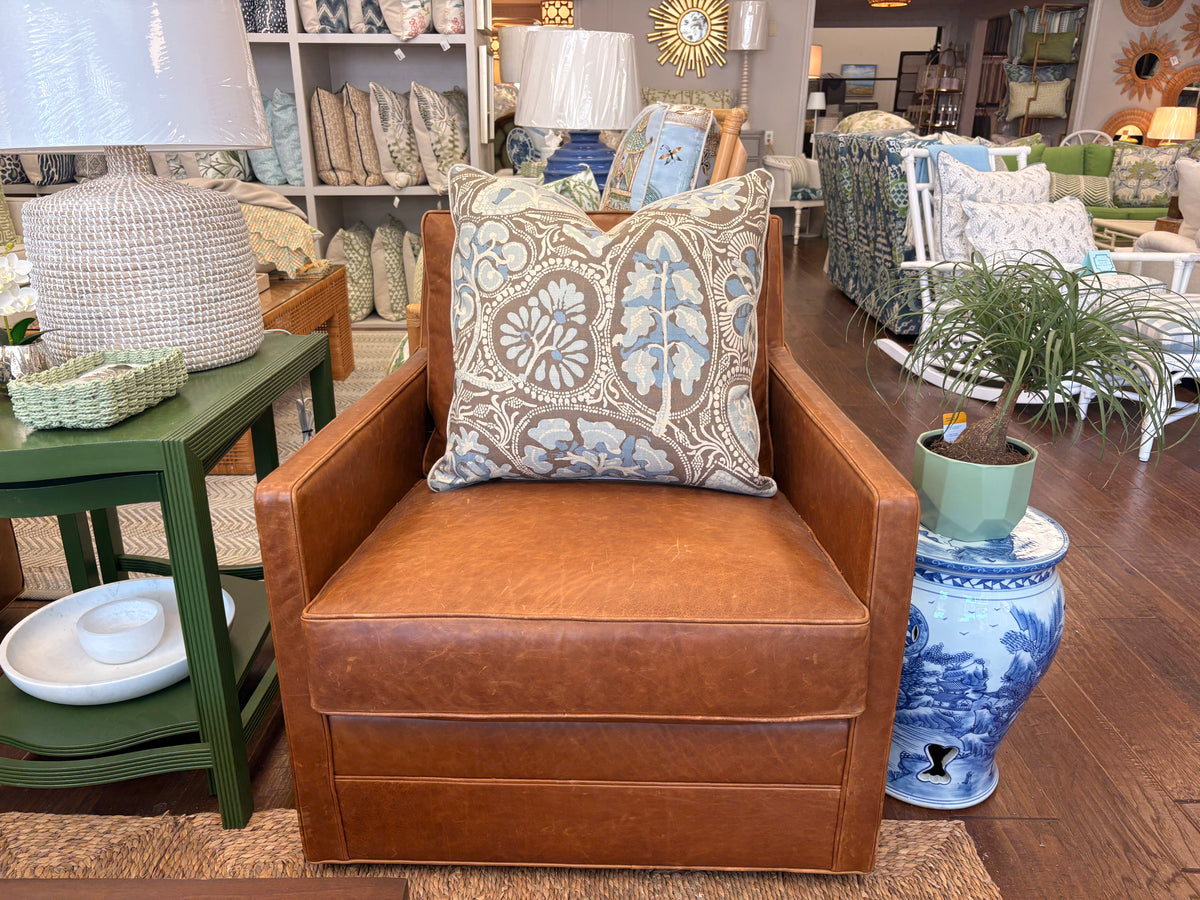 Pillow 22" x 22" in Thibaut Cochin in Aqua and Brown
