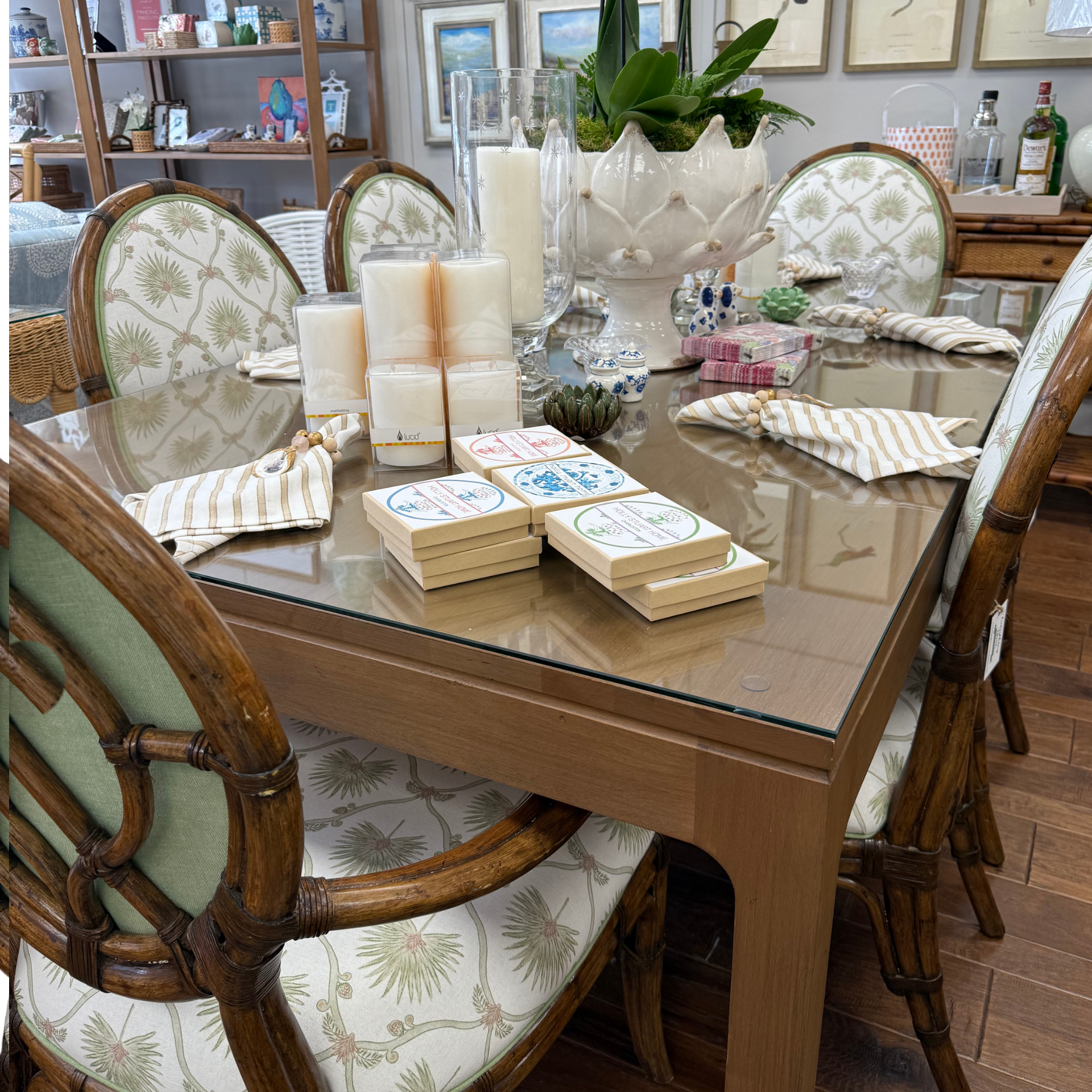 Coastal Glass Top Dining Table