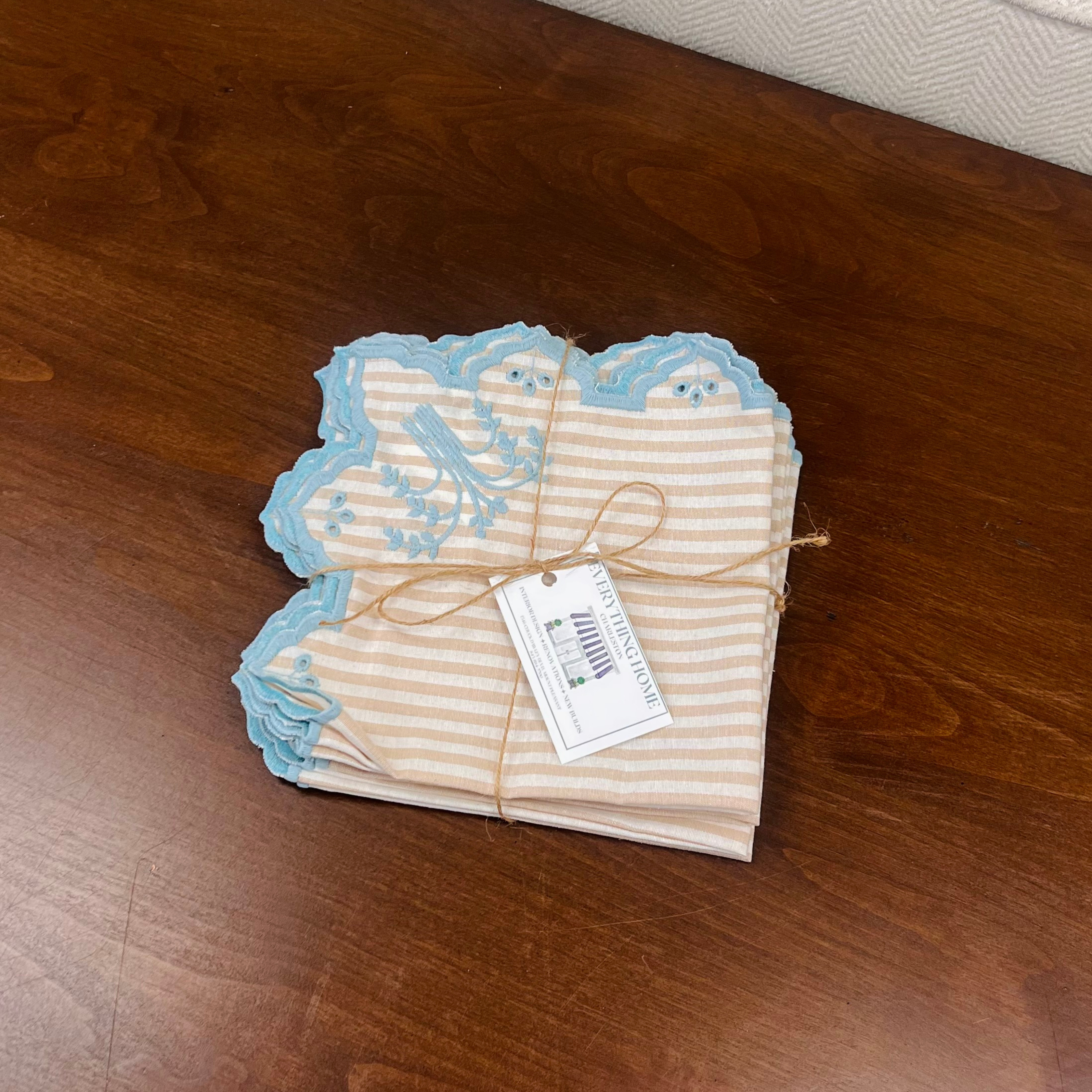 Aqua & Beige Stripe Napkin- Set of 6
