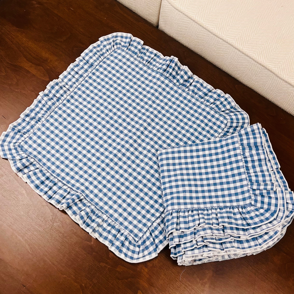 Blue Ruffle Check Napkins- Set of 6