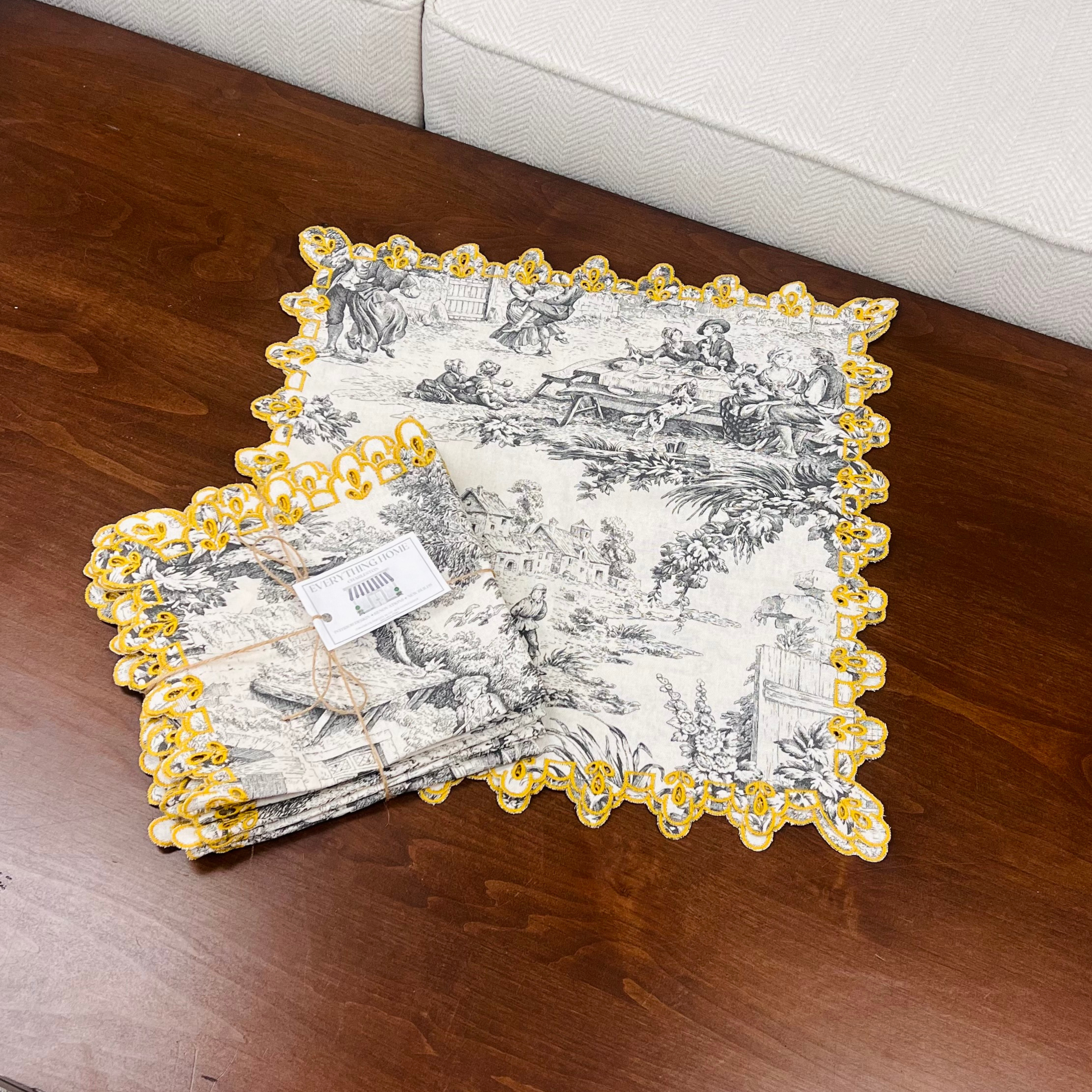 Yellow & Black Toile Napkin- Set of 6