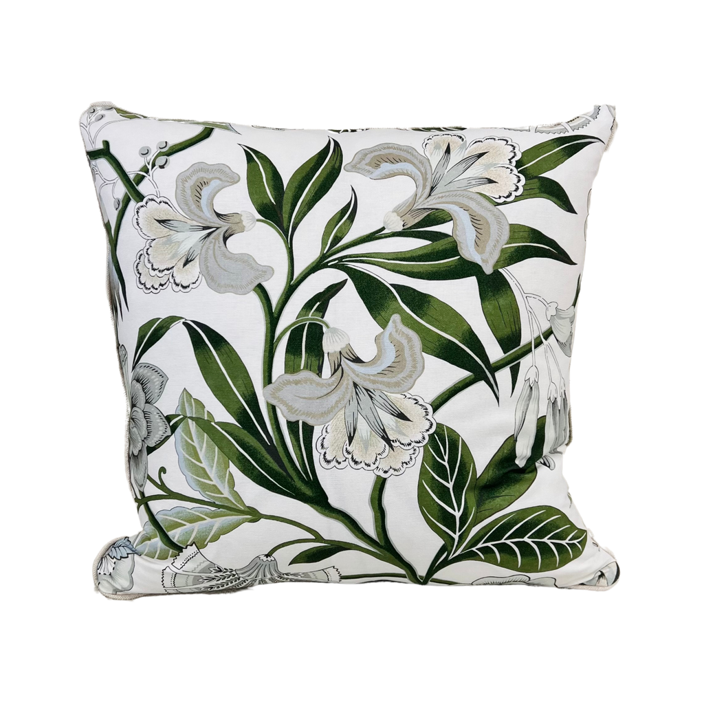 Green & White Floral Throw Pillow