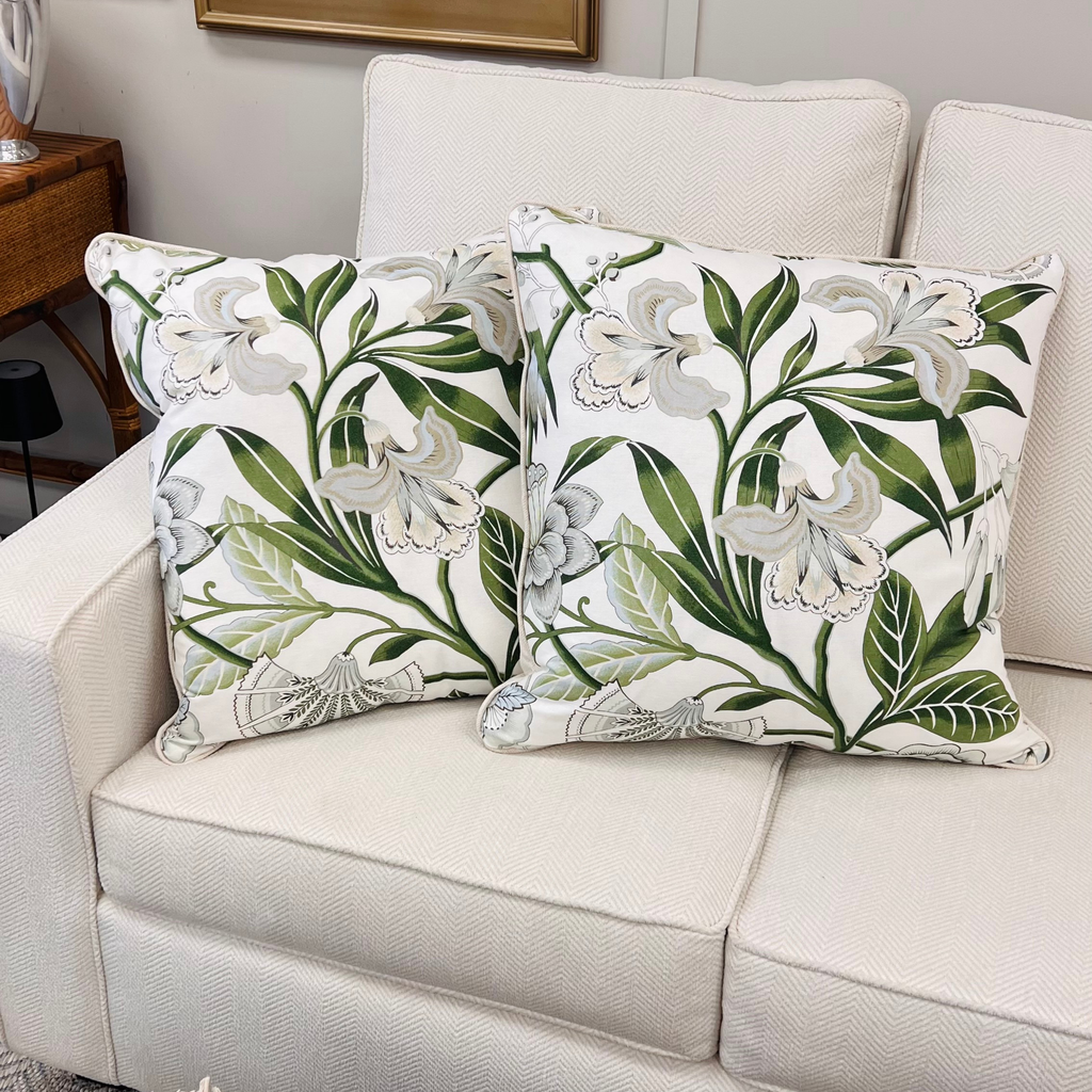 Green & White Floral Throw Pillow