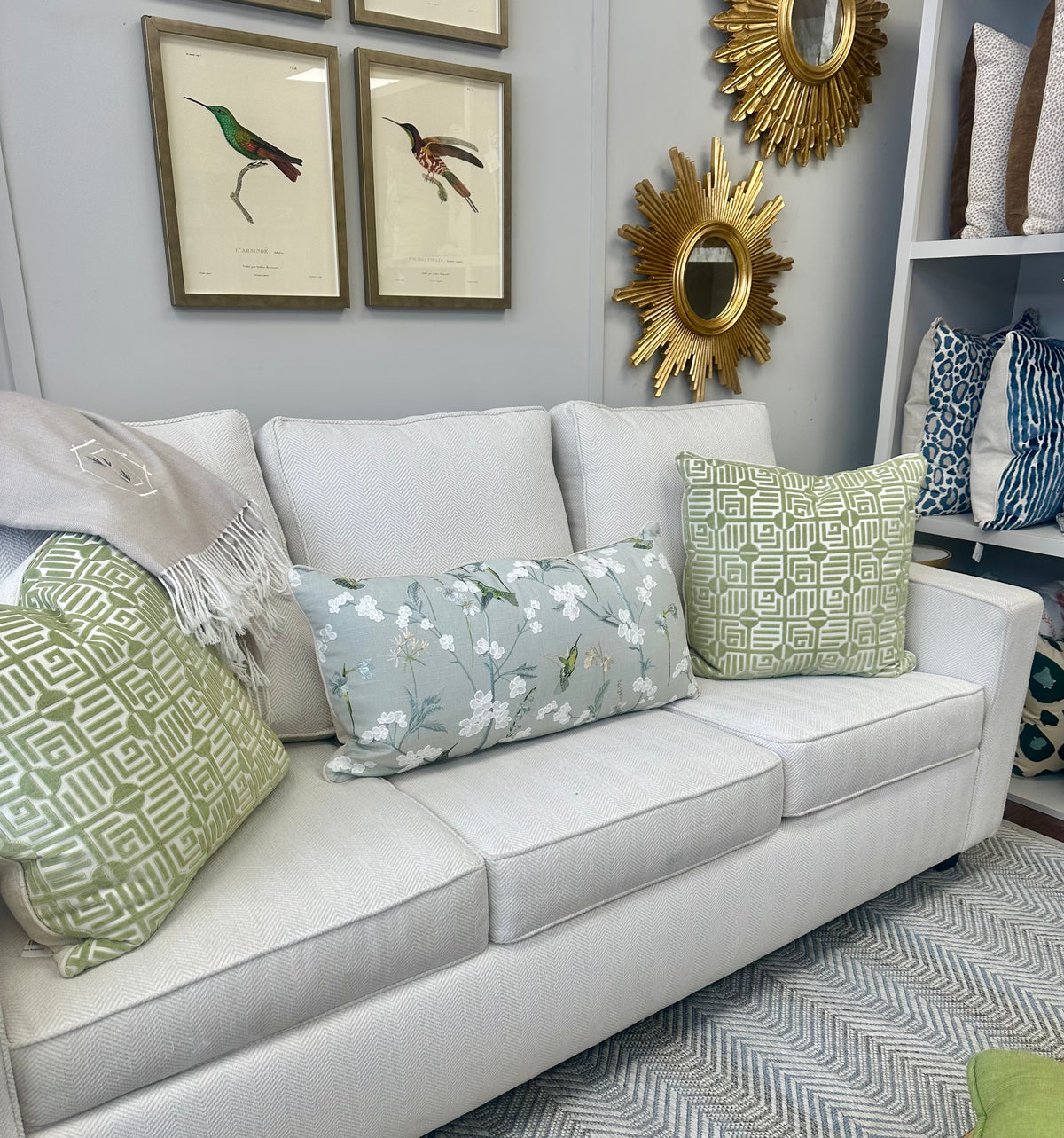 Hummingbird Embroidered Lumbar Pillow
