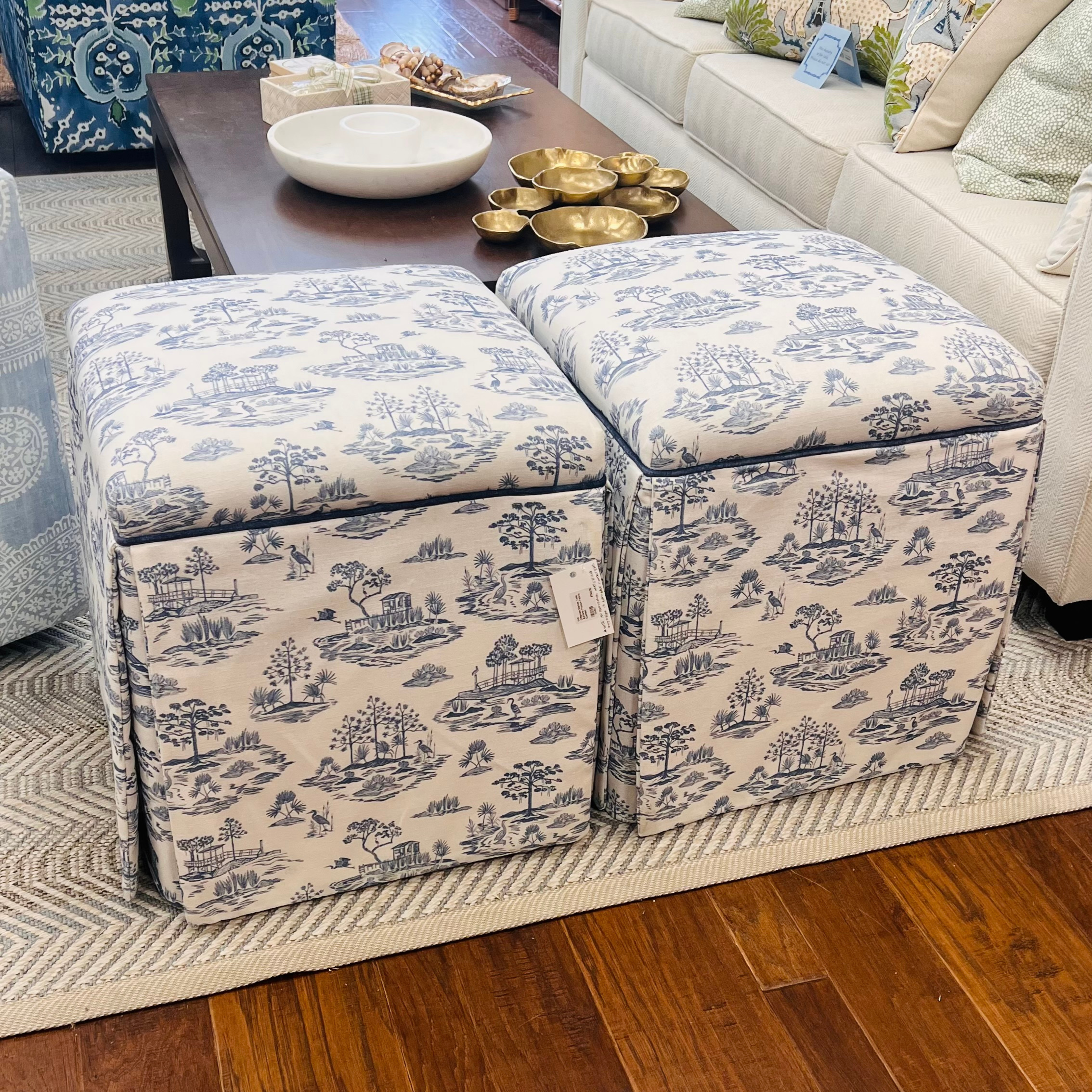 Lowcountry Toile Ottoman