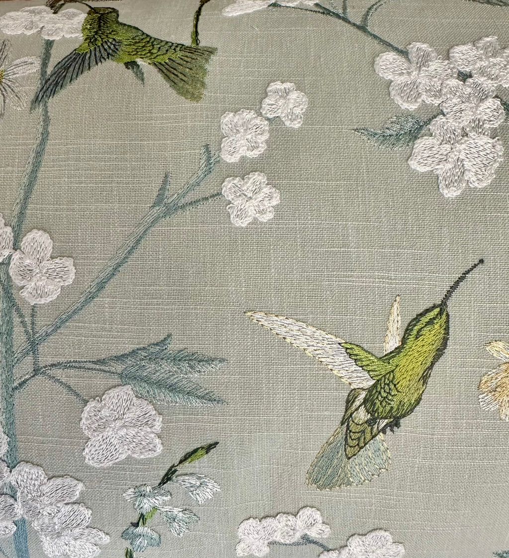 Hummingbird Embroidered Lumbar Pillow