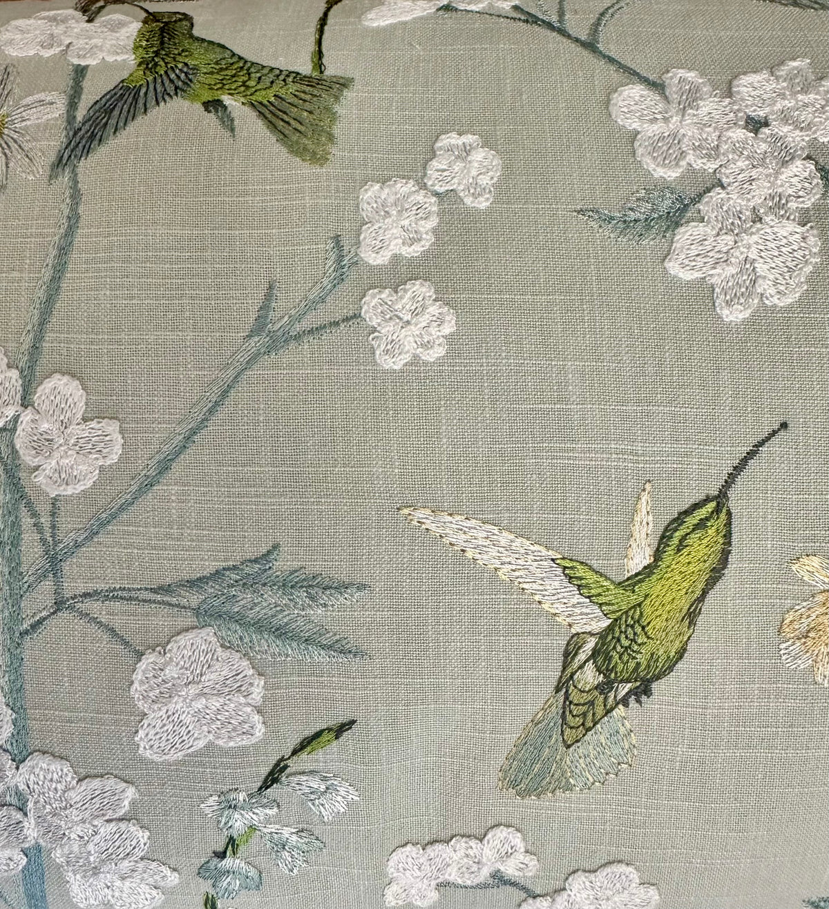 Hummingbird Embroidered Lumbar Pillow