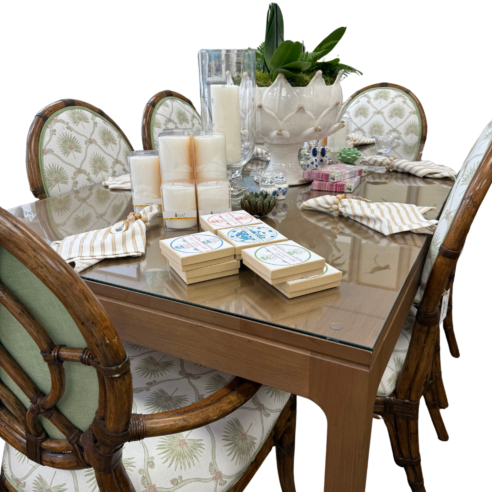 Coastal Glass Top Dining Table