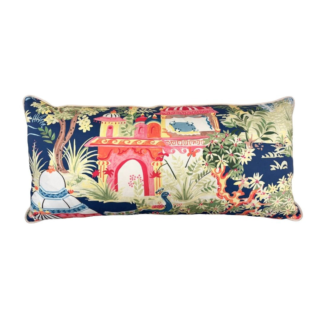 Pillow Lumbar Large in Thibaut Mystic Garden Navy