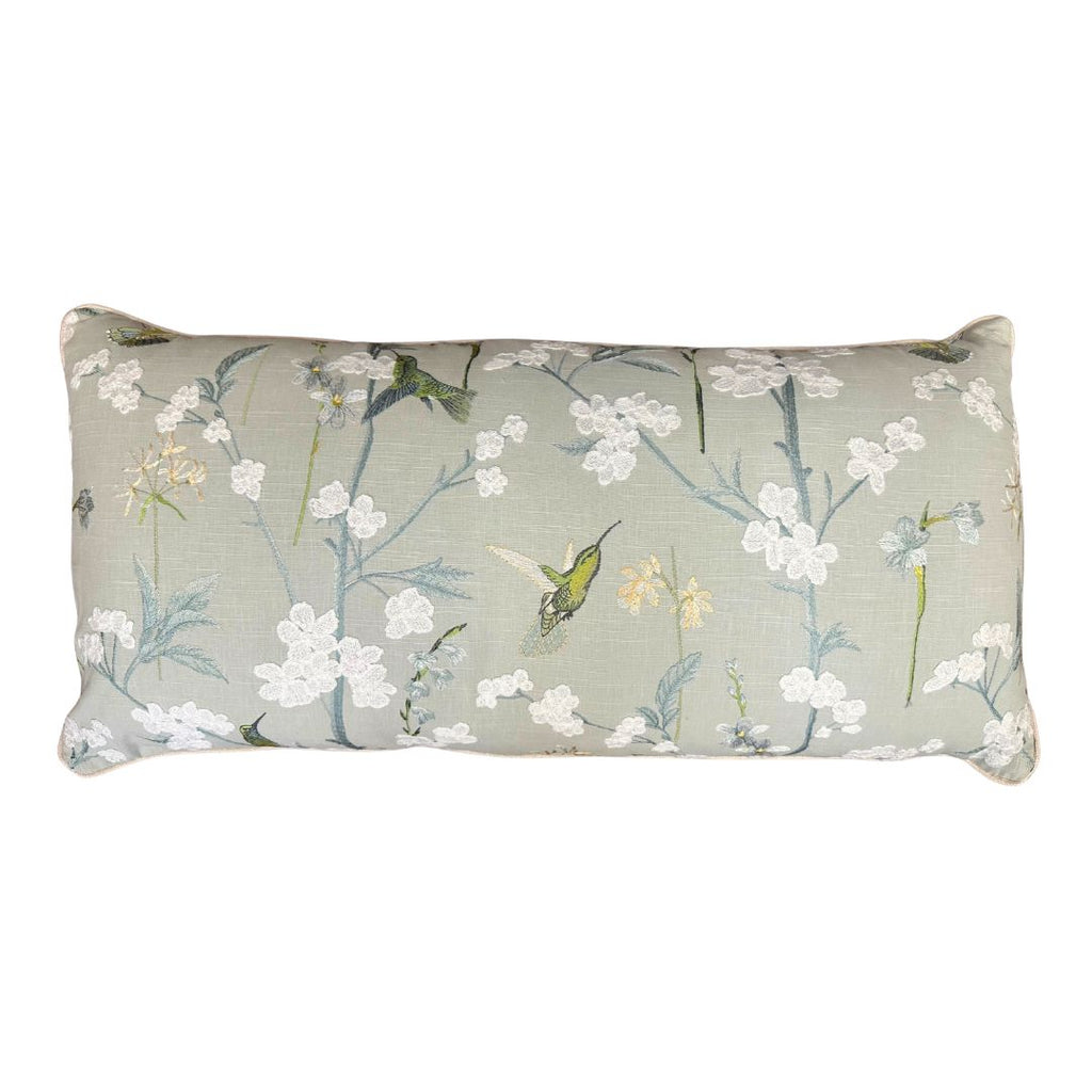 Hummingbird Embroidered Lumbar Pillow