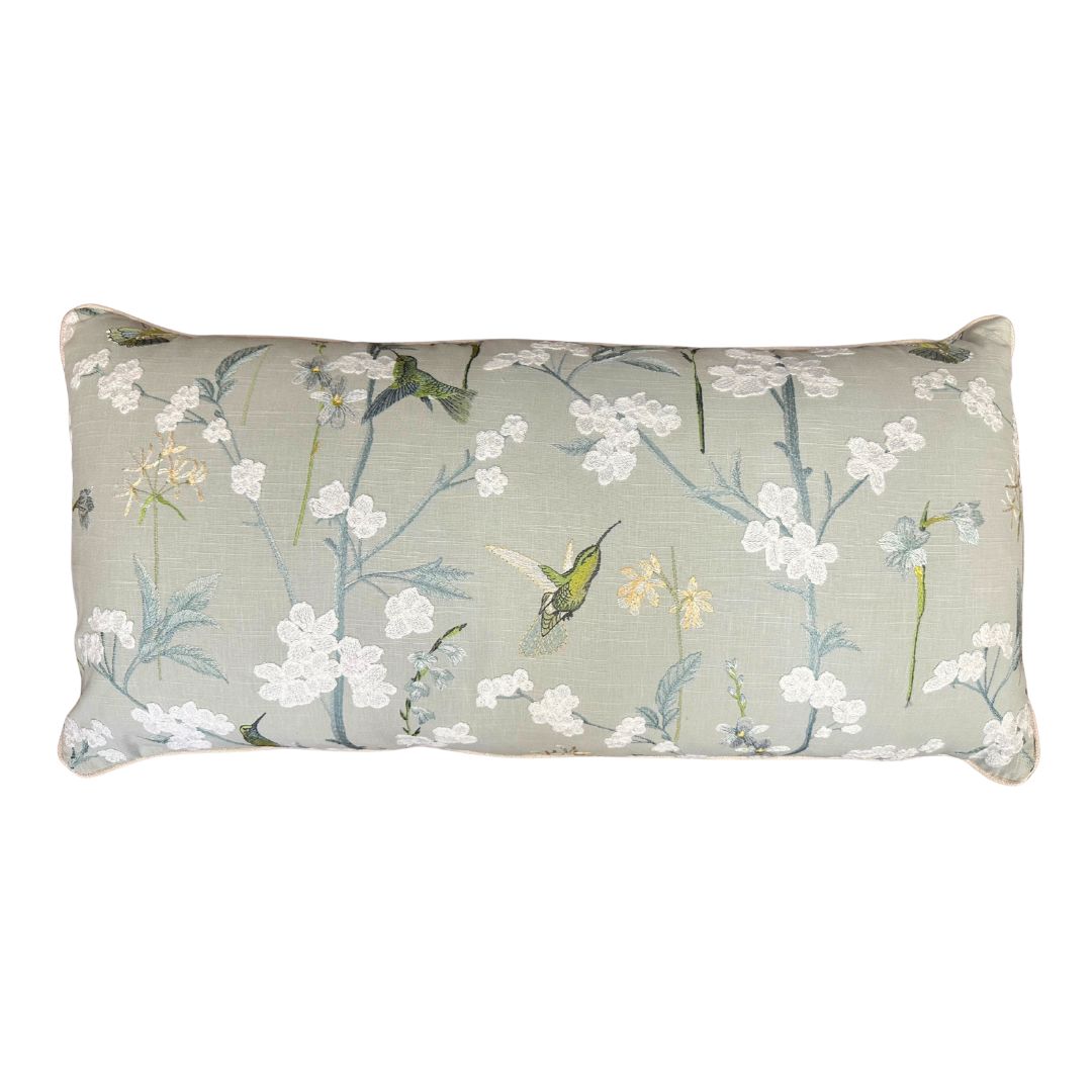 Hummingbird Embroidered Lumbar Pillow