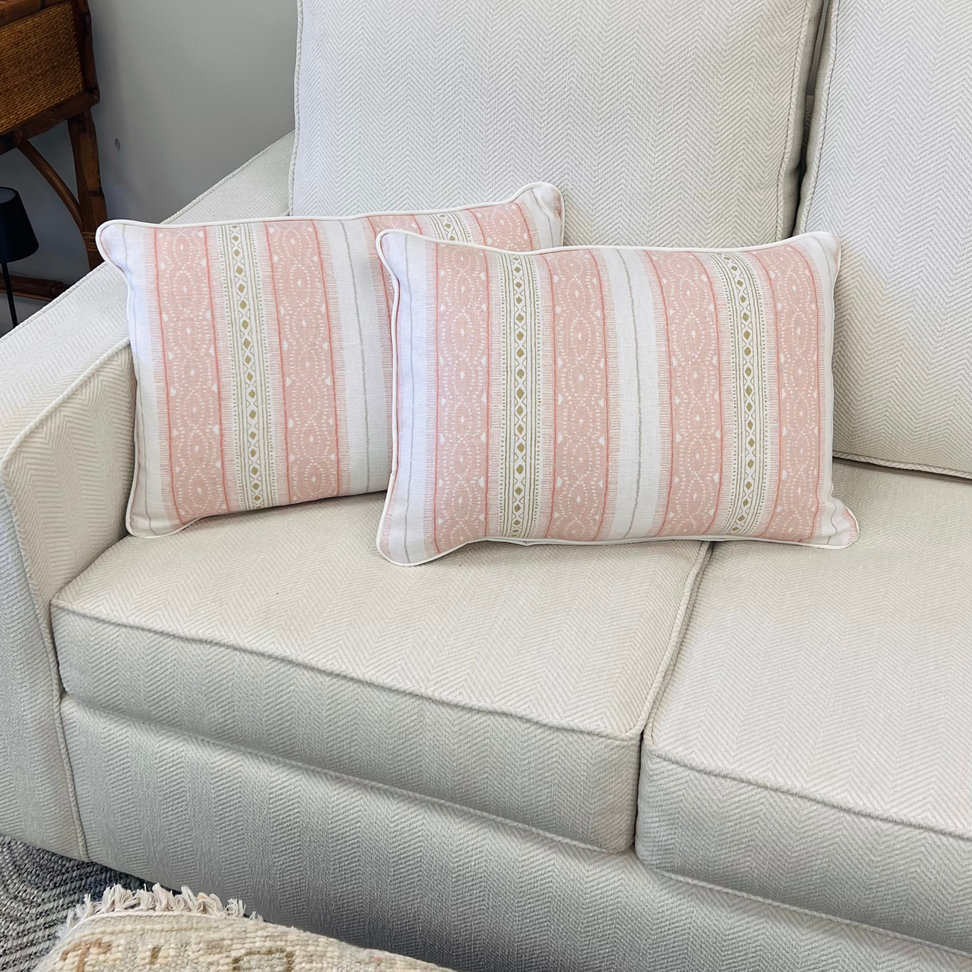 Soft Pink & White Stripe Lumbar Pillow