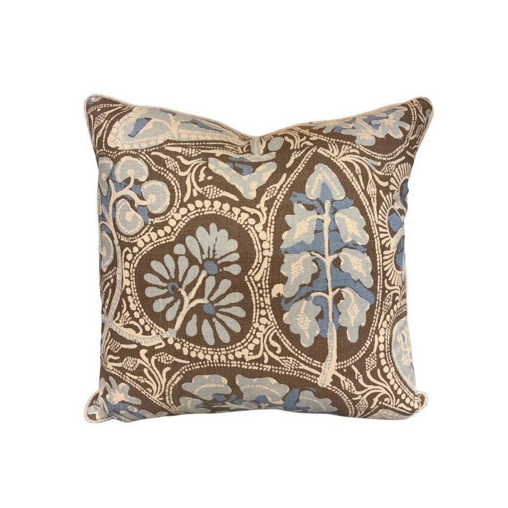 Pillow 22" x 22" in Thibaut Cochin in Aqua and Brown