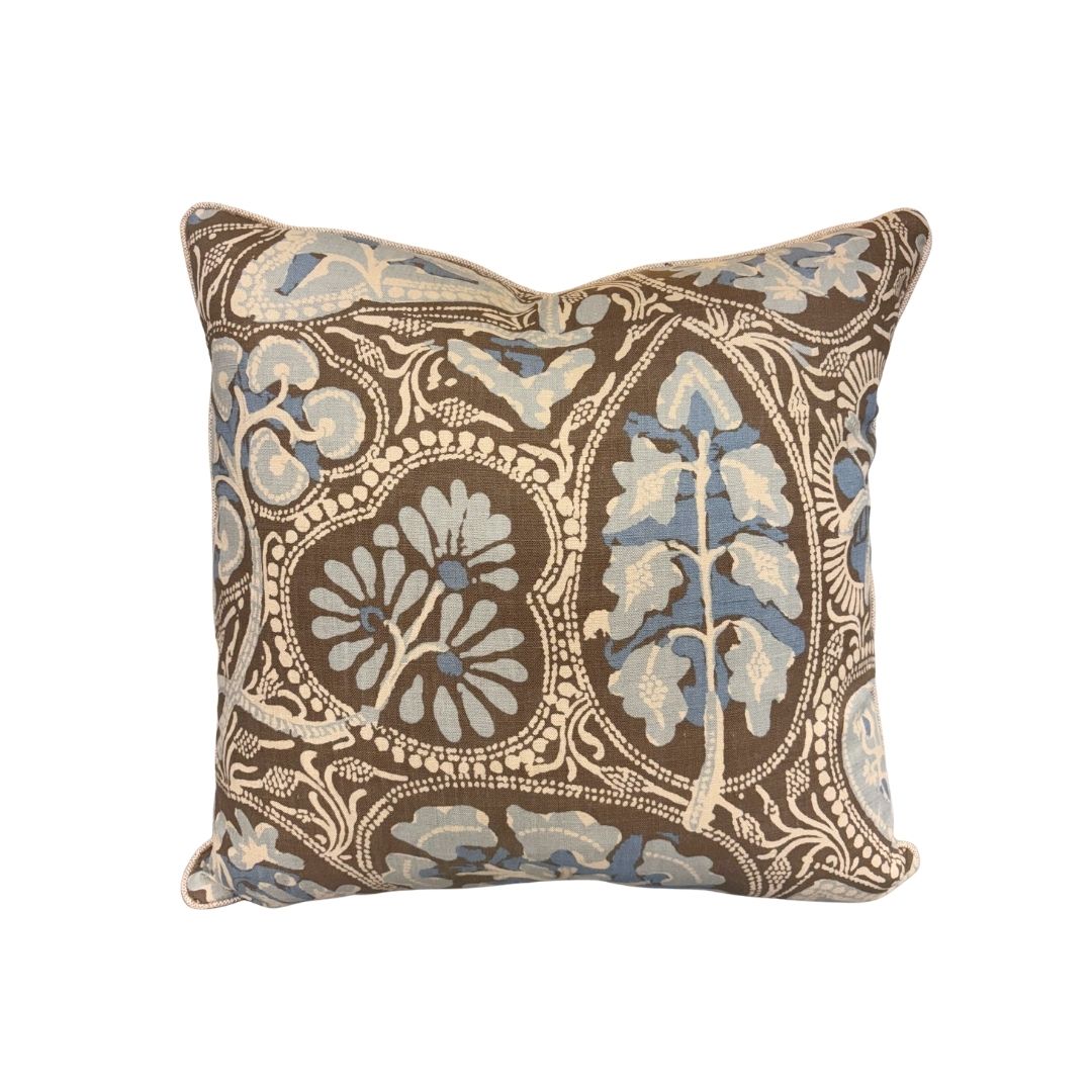 Pillow 22" x 22" in Thibaut Cochin in Aqua and Brown